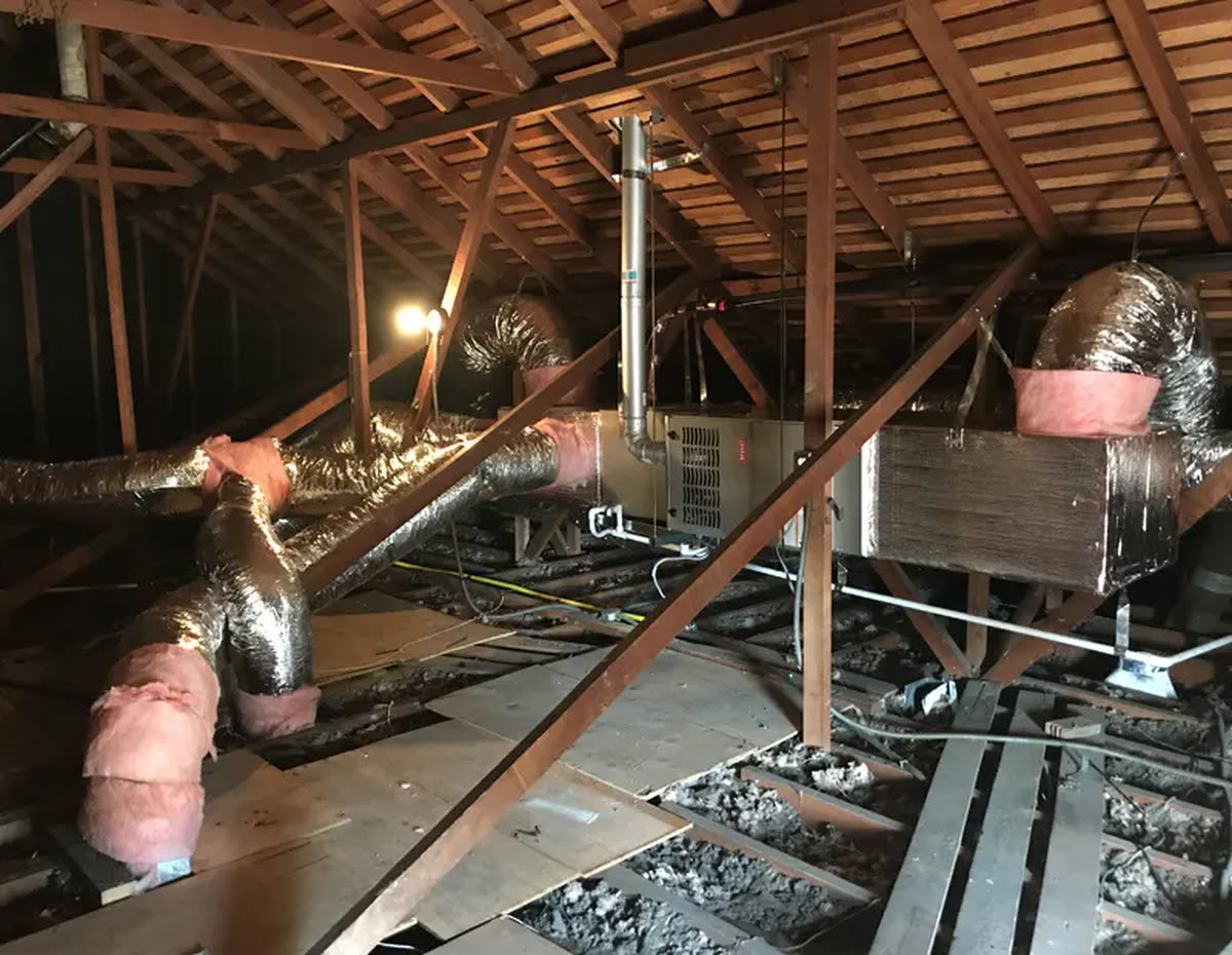 Furnace and coil in a finished attic install.