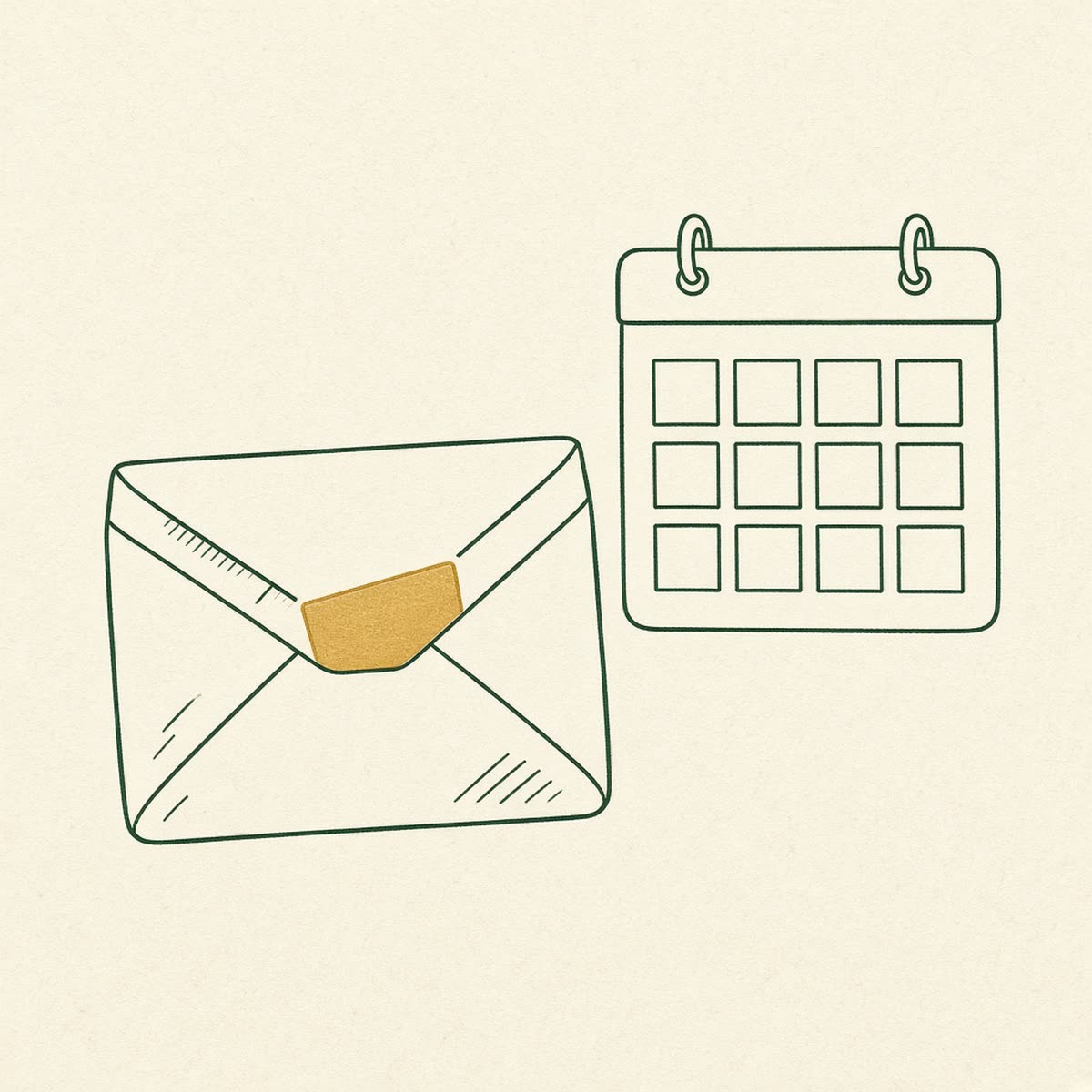 Line drawing of a pay envelope beside a small calendar.