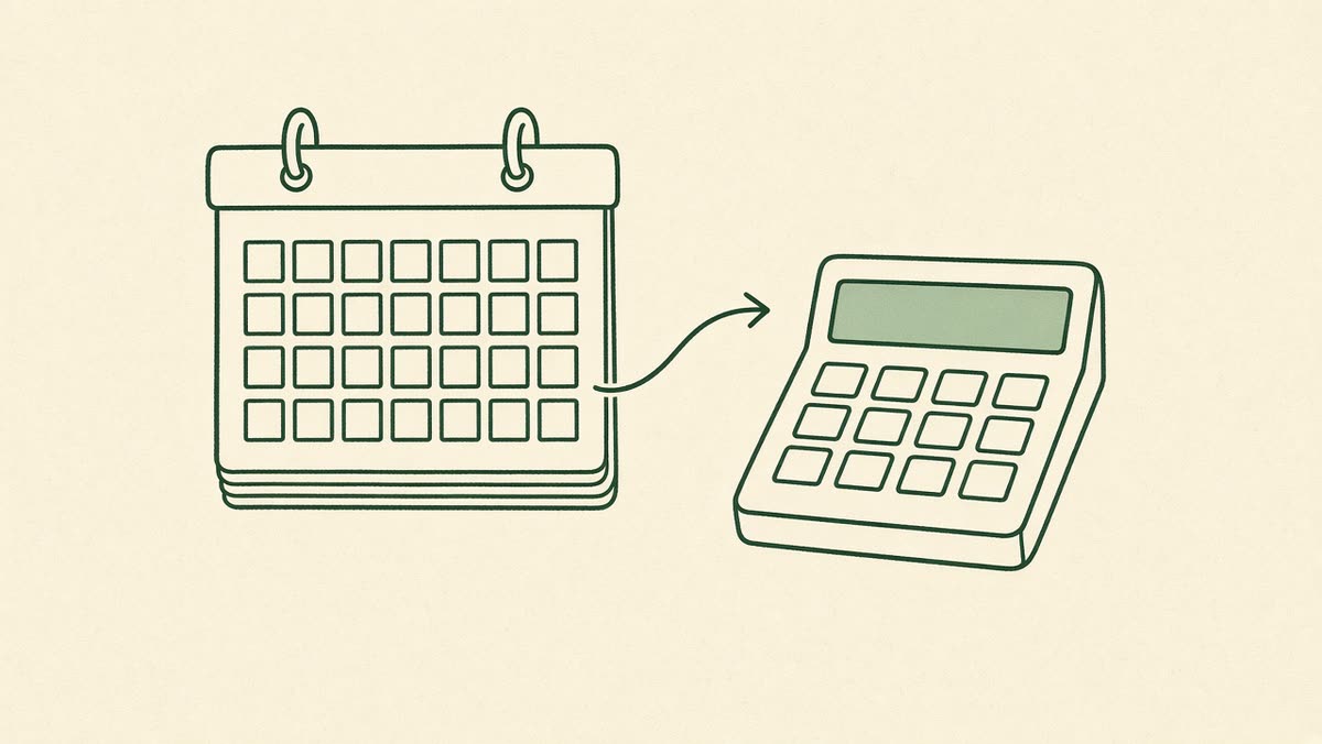 Line drawing of a calendar and a calculator.
