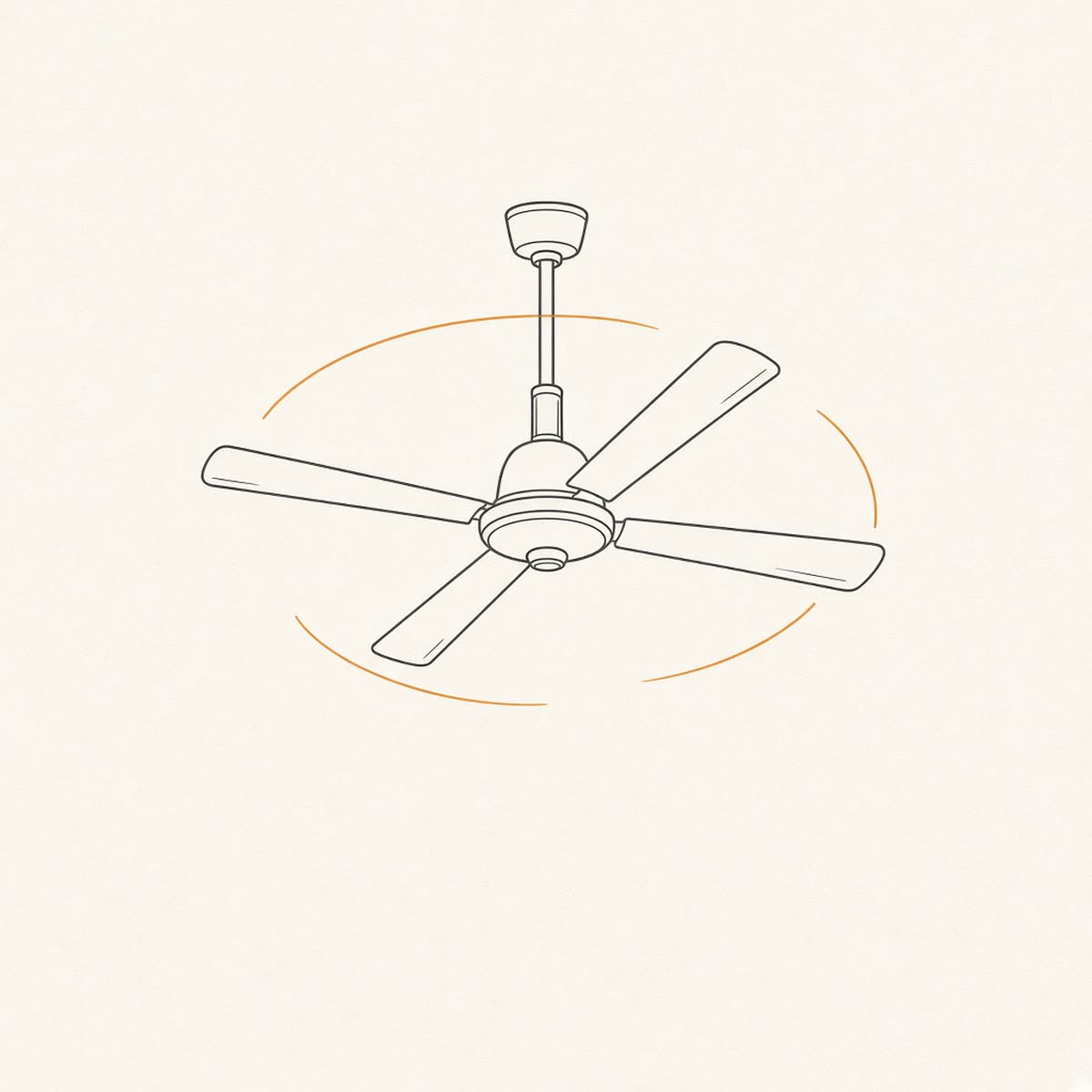 Line drawing of a ceiling fan above a bathroom.