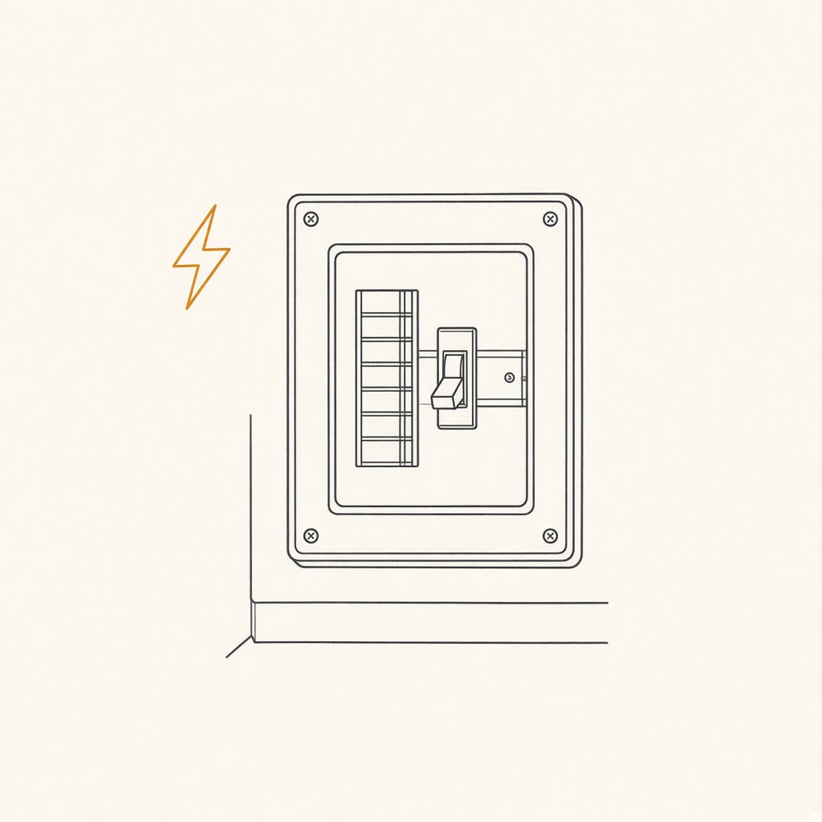 Line drawing of an electrical panel with a breaker switch.