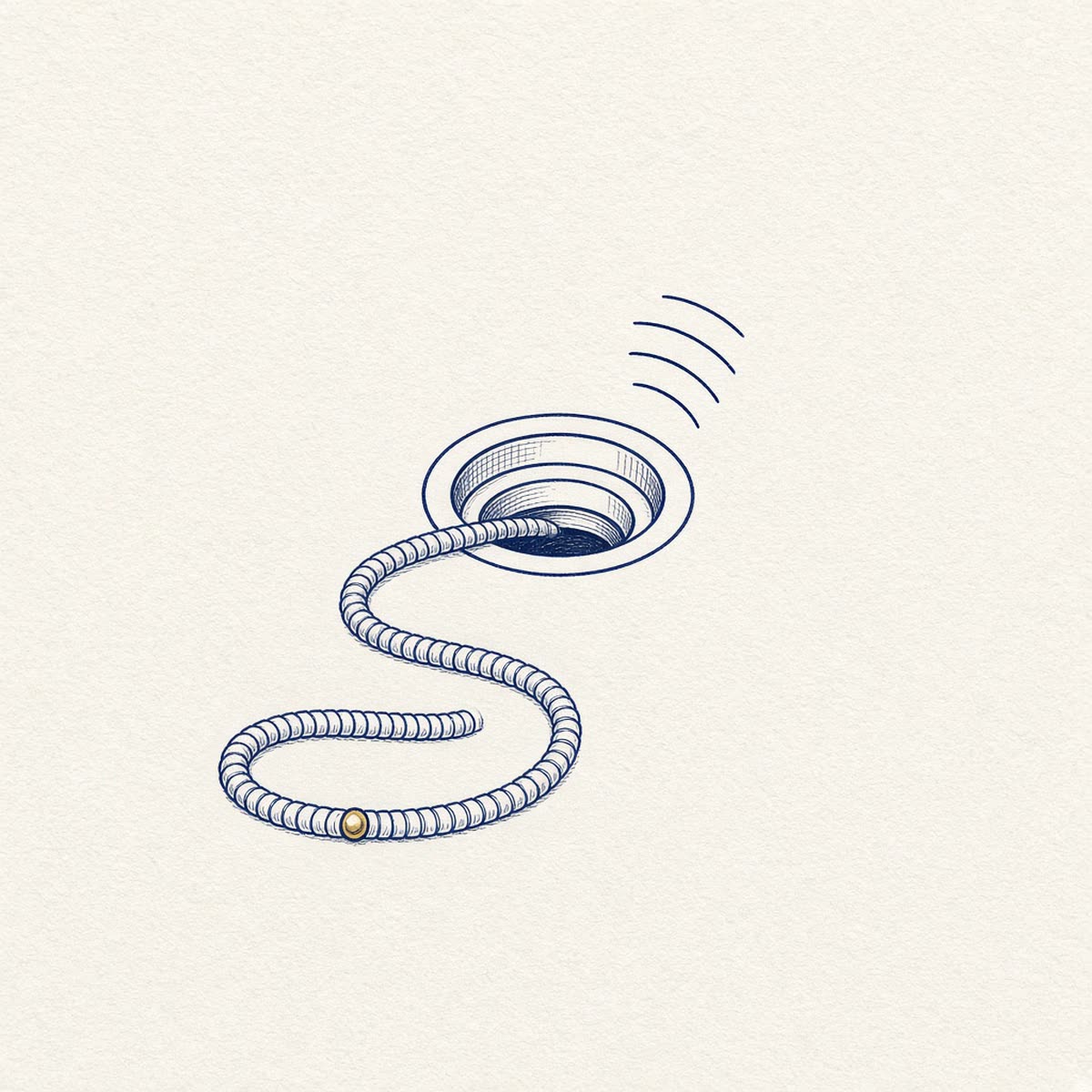 Line drawing of a hand auger clearing a sink drain.