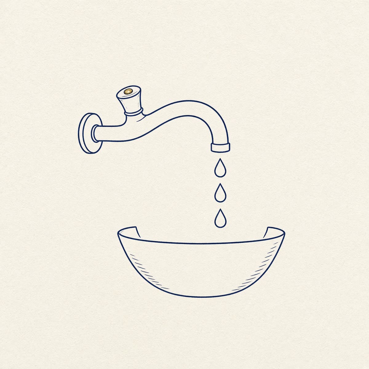 Line drawing of a faucet running into a sink.