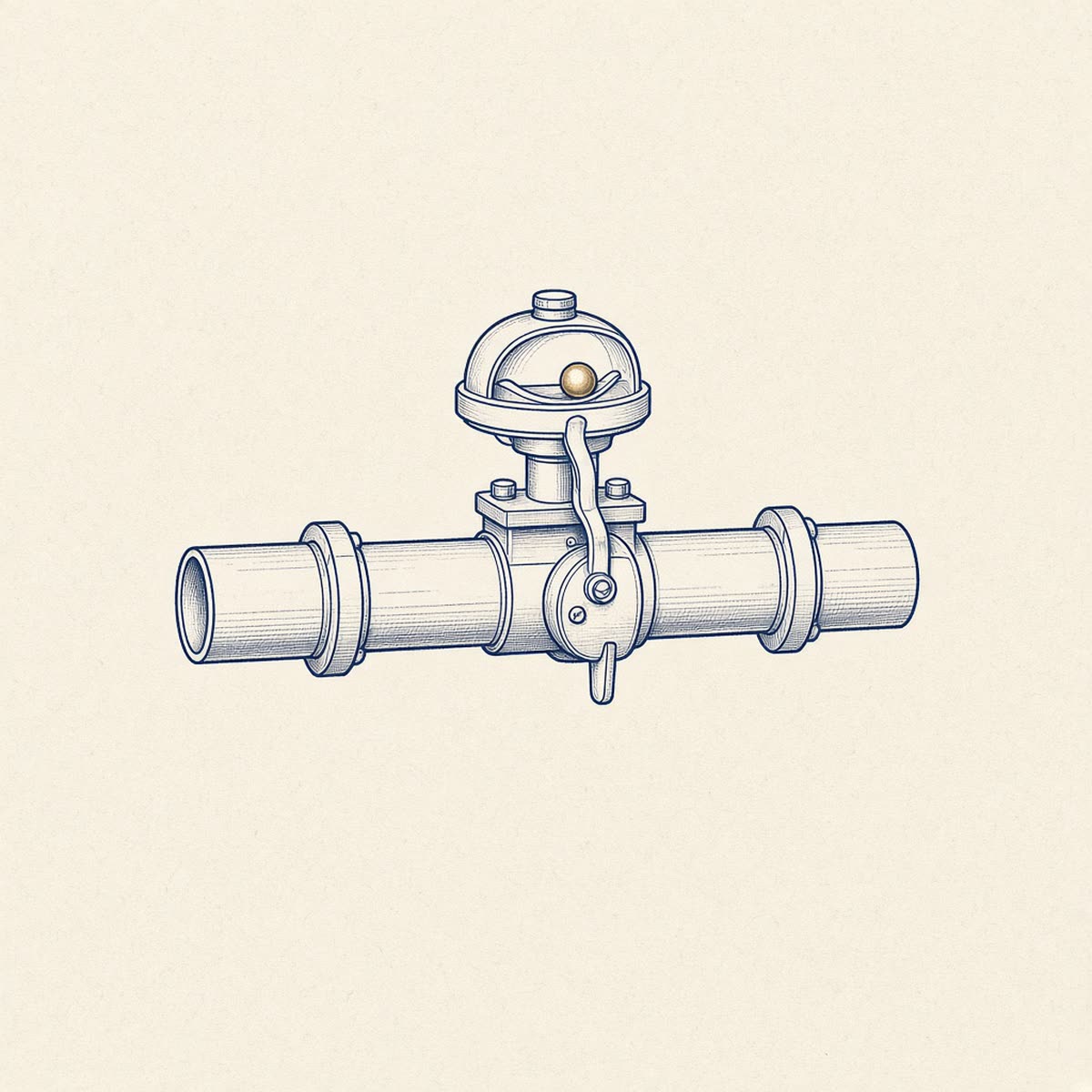 Line drawing of an earthquake shutoff valve on a gas line.