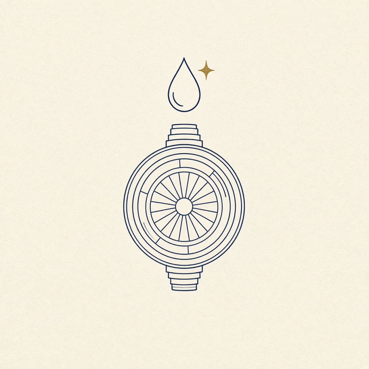 Line drawing of a water meter with a single droplet.