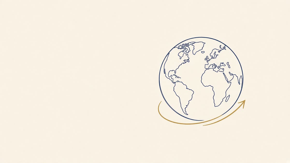 Line drawing of a globe with an arrow circling it
