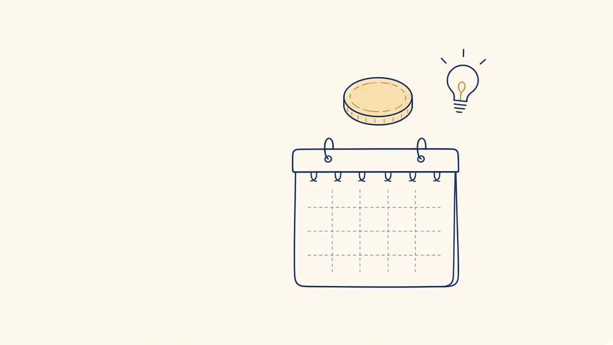 Line drawing of a calendar with a coin above it