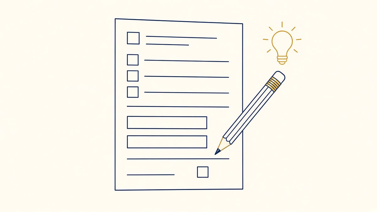 Line drawing of a tax return form with a pencil beside it