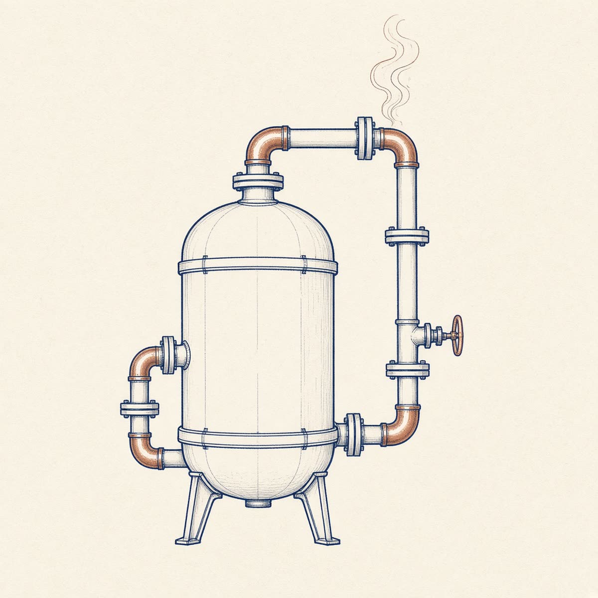 Line drawing of a plant vessel with welded steel piping