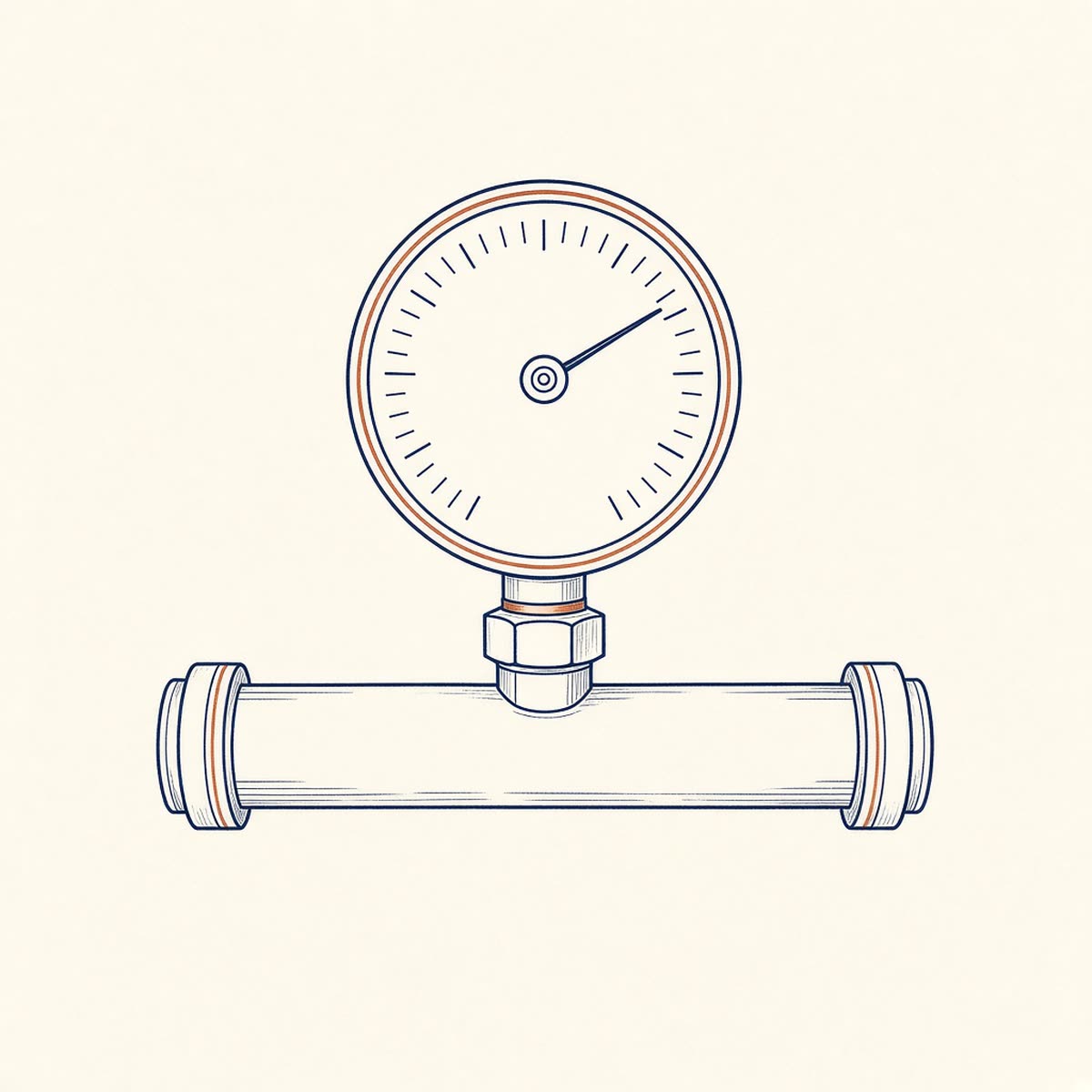 Line drawing of a pressure gauge on a pipe