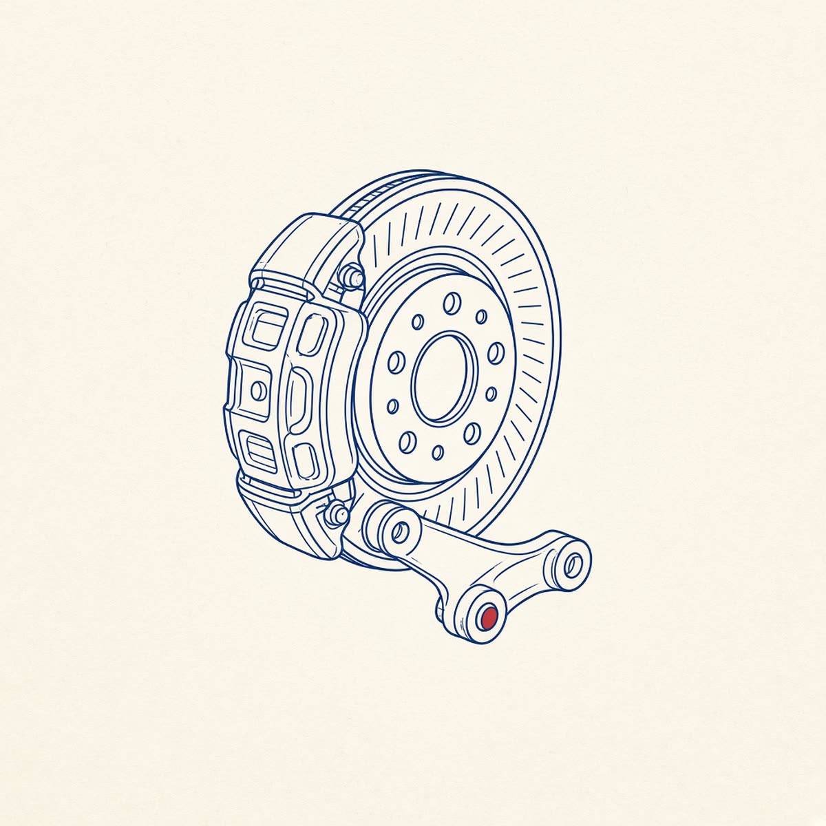 Line drawing of a brake disc and caliper.