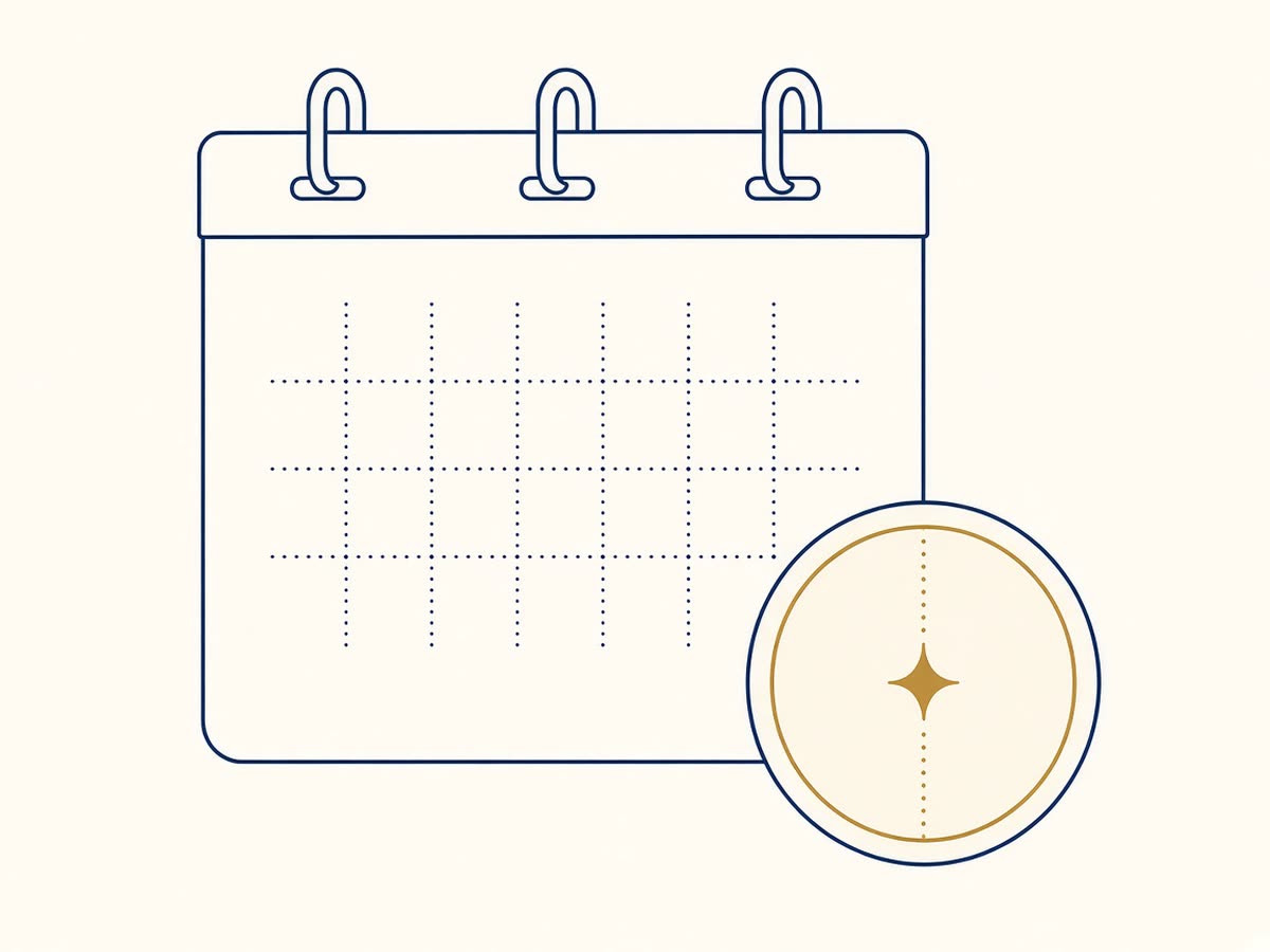 Line drawing of a calendar with a coin.