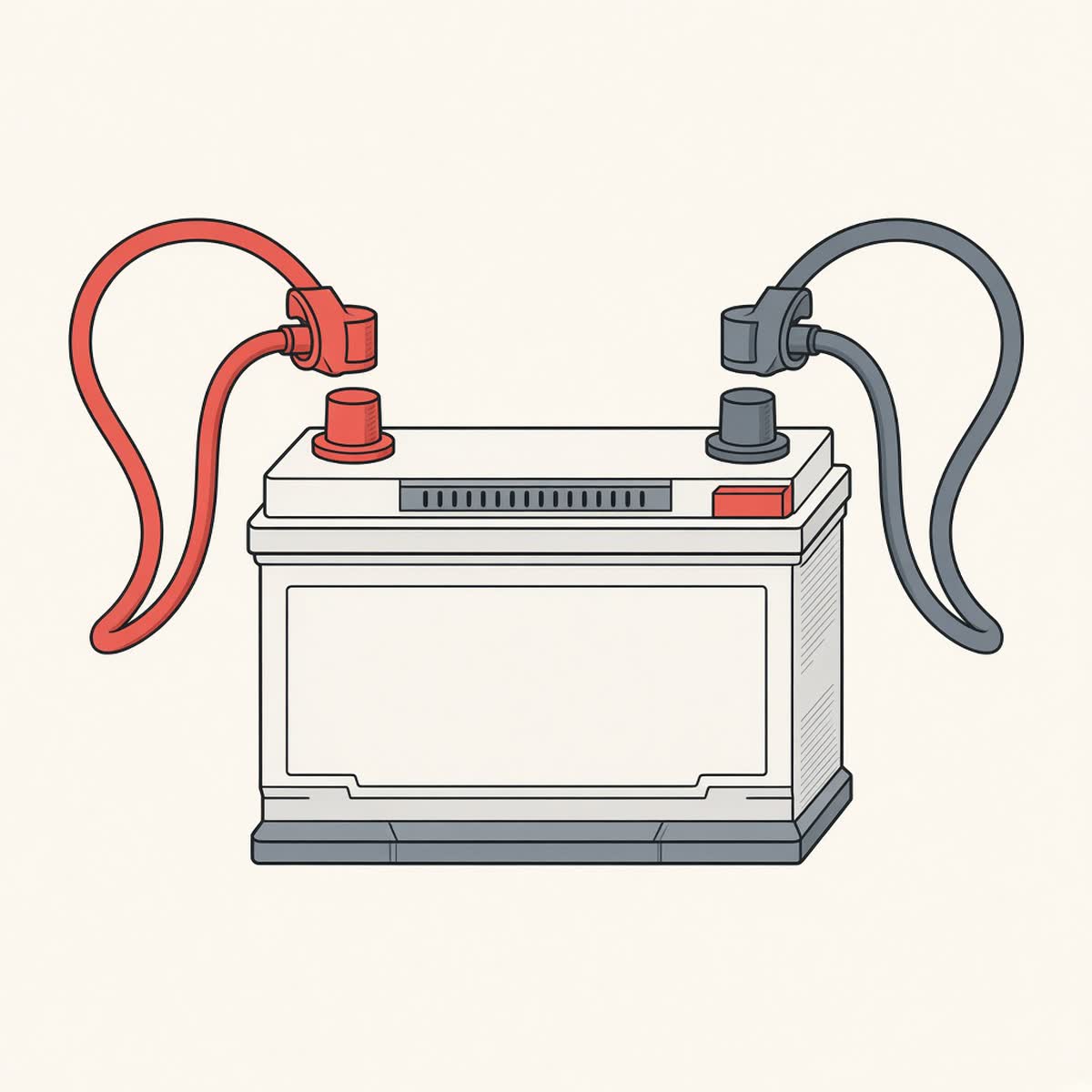 Flat illustration of a car battery with terminal cables