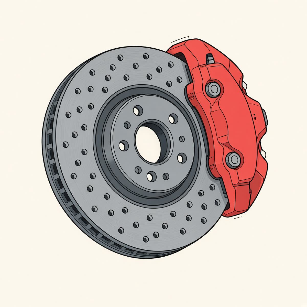Flat illustration of a brake rotor and caliper