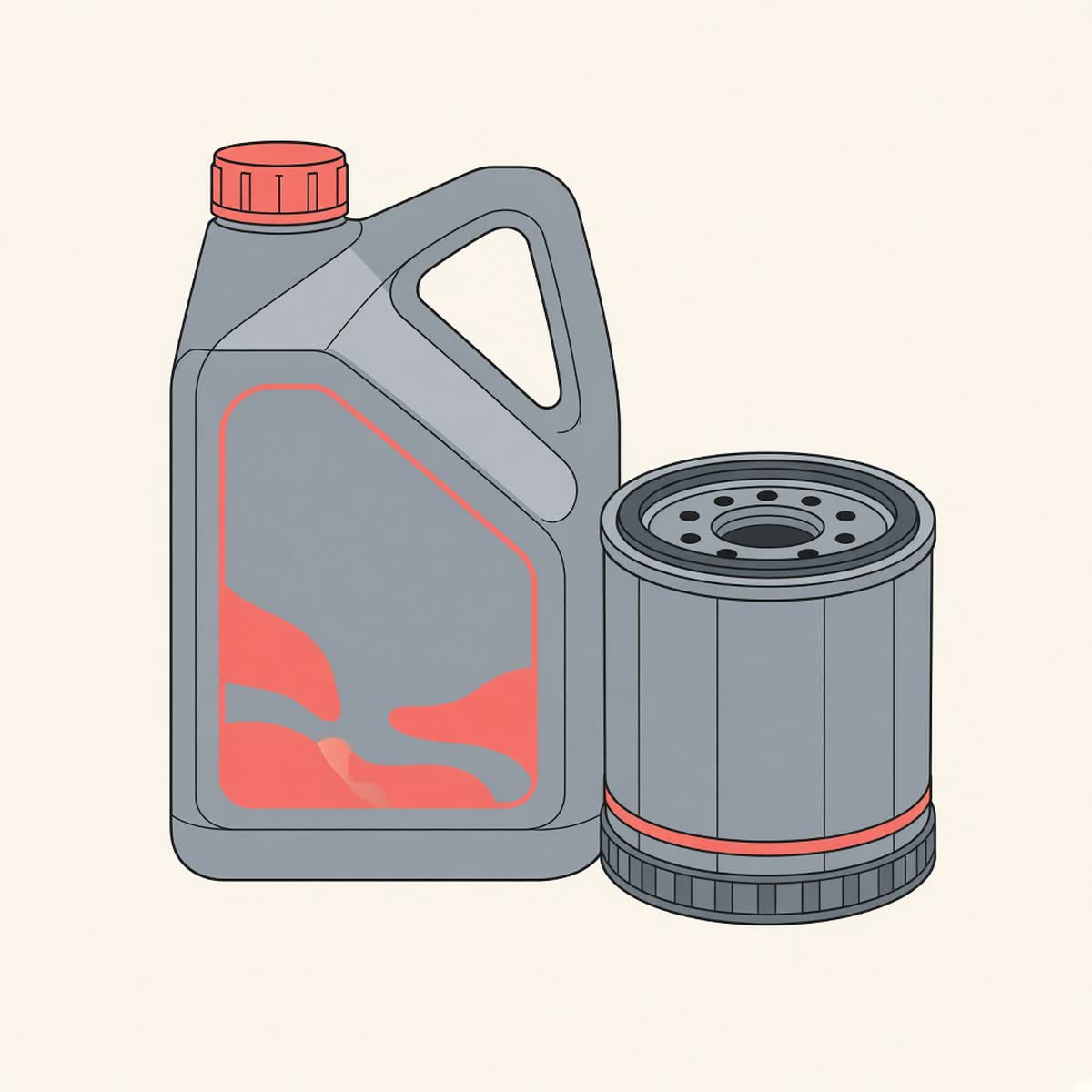 Flat illustration of an oil filter and motor oil bottle