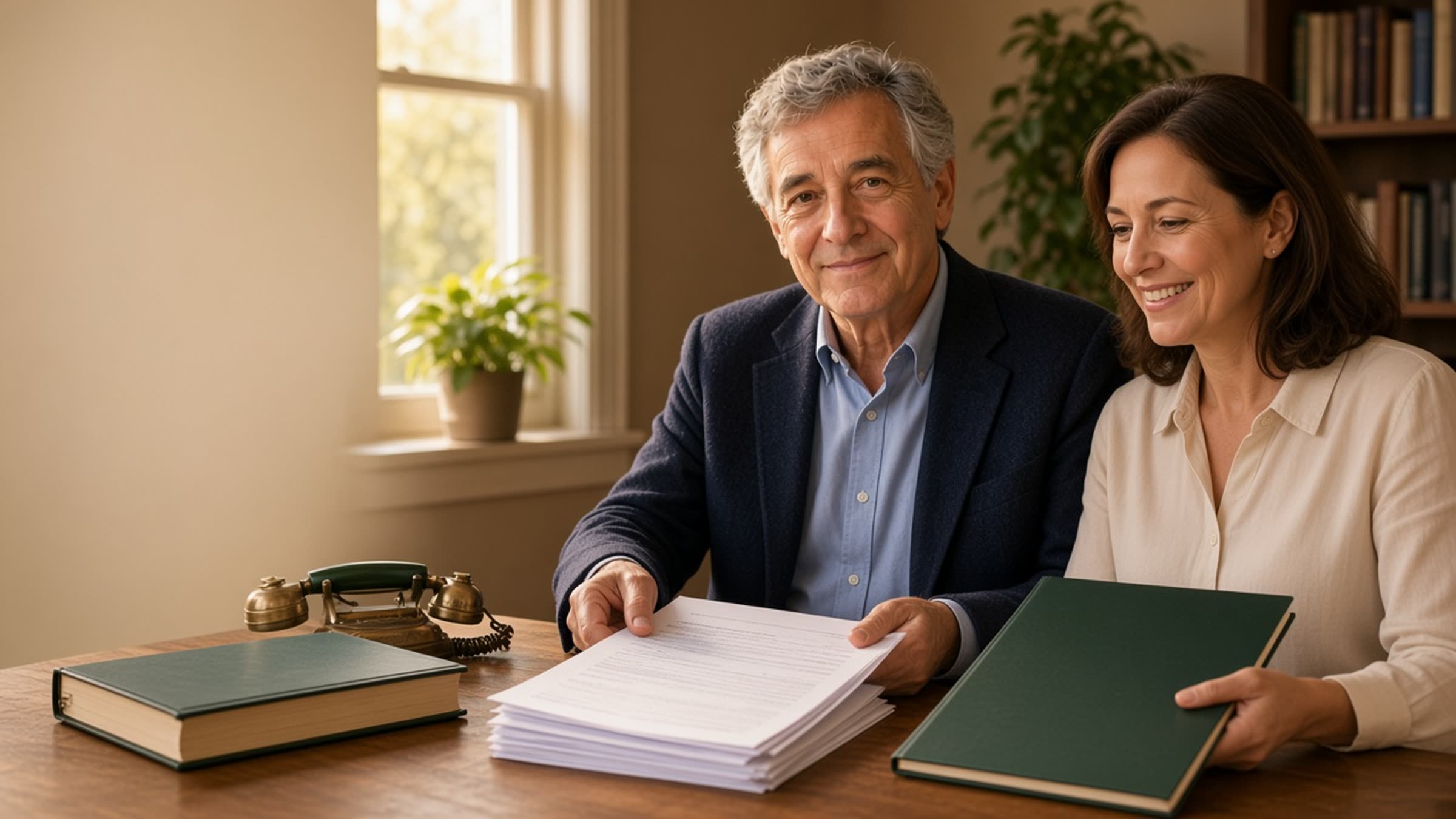 A certified public accountant greeting a client across a desk in a bright Glendale office.