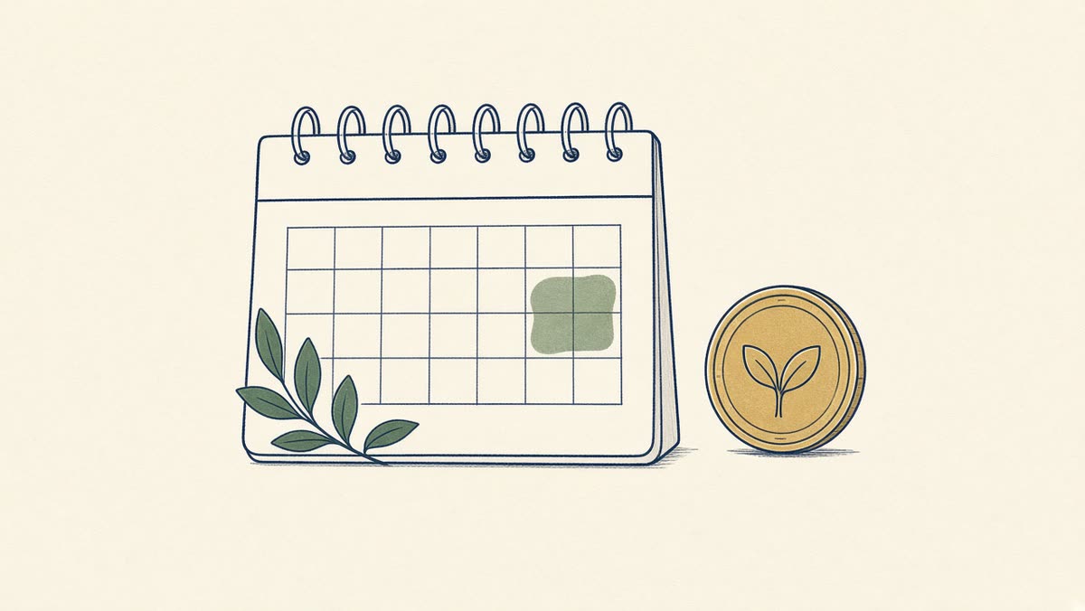 Line drawing of a calendar with a coin set aside for estimated tax.