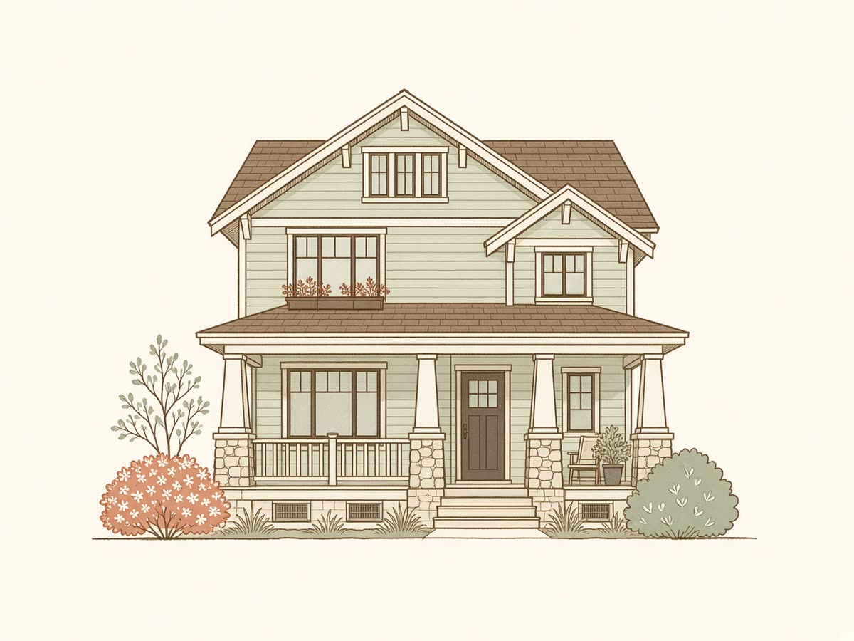 Line drawing of a two-story custom house.