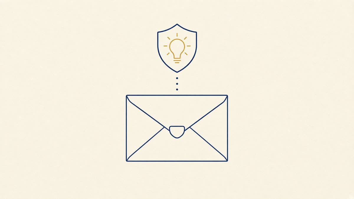 Line drawing of an envelope with a shield