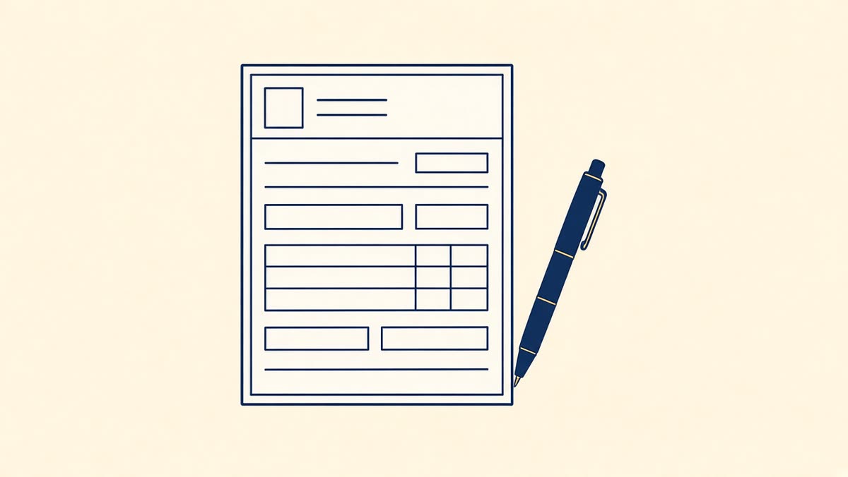 Line drawing of a tax return with a pen