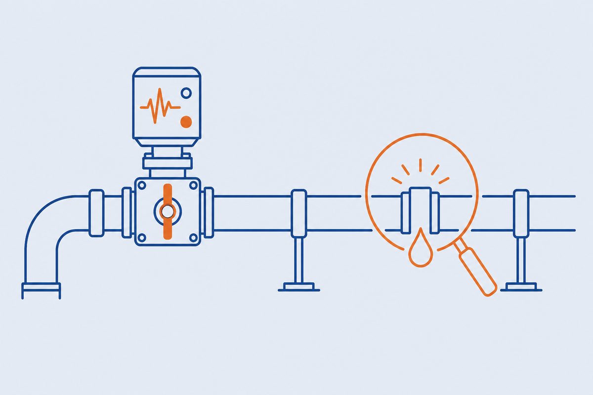Line diagram of a gas line and shut-off valve.