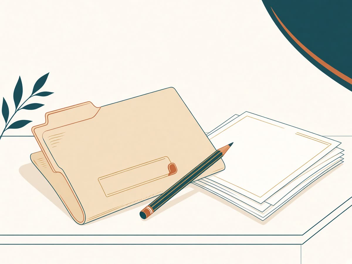 Editorial line drawing of a household tax return folder and a pencil