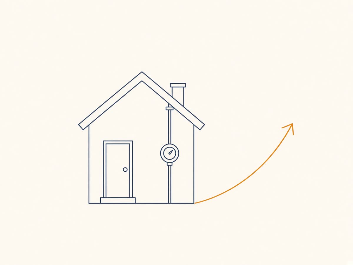 Line drawing of a house with a service mast and a panel door closed.