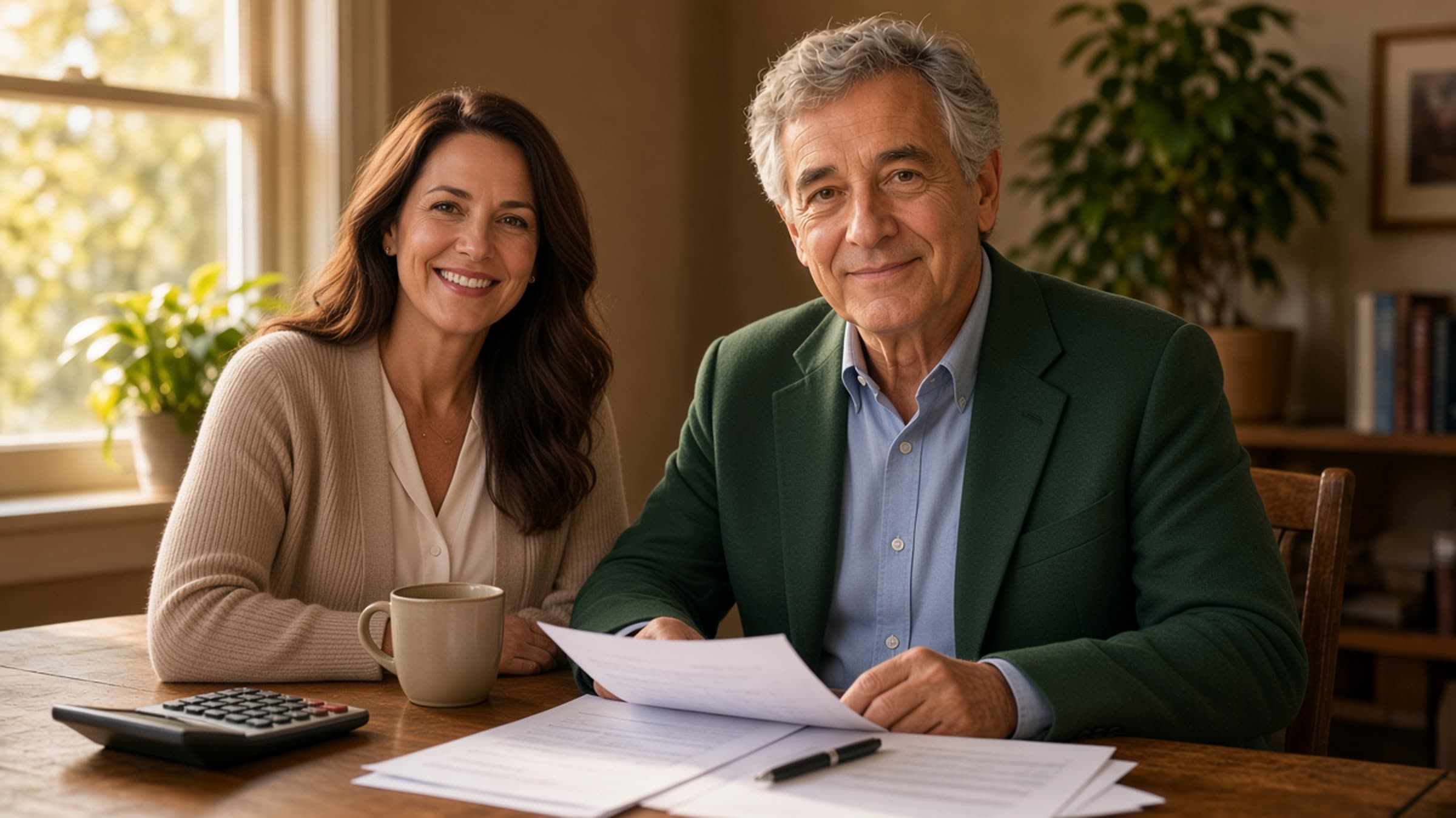 A CPA greeting a client across a sunlit desk in an Encino office, faces visible.