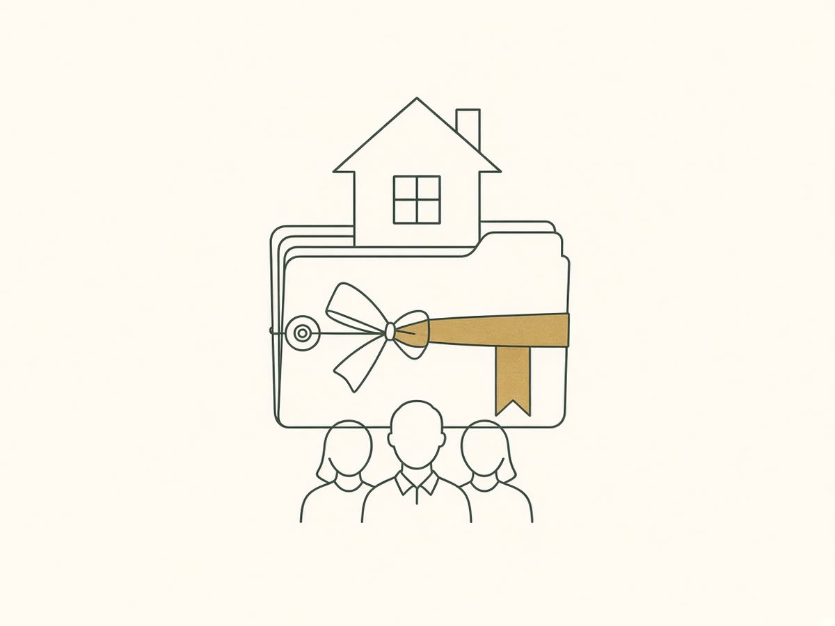 Line drawing of a family document folder tied with care.
