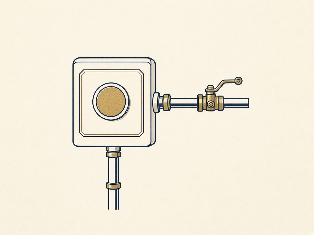 Line drawing of a gas meter with a seismic shut-off valve.