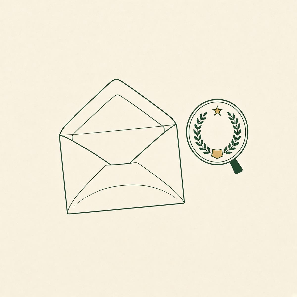 Line drawing of an envelope with an official seal.