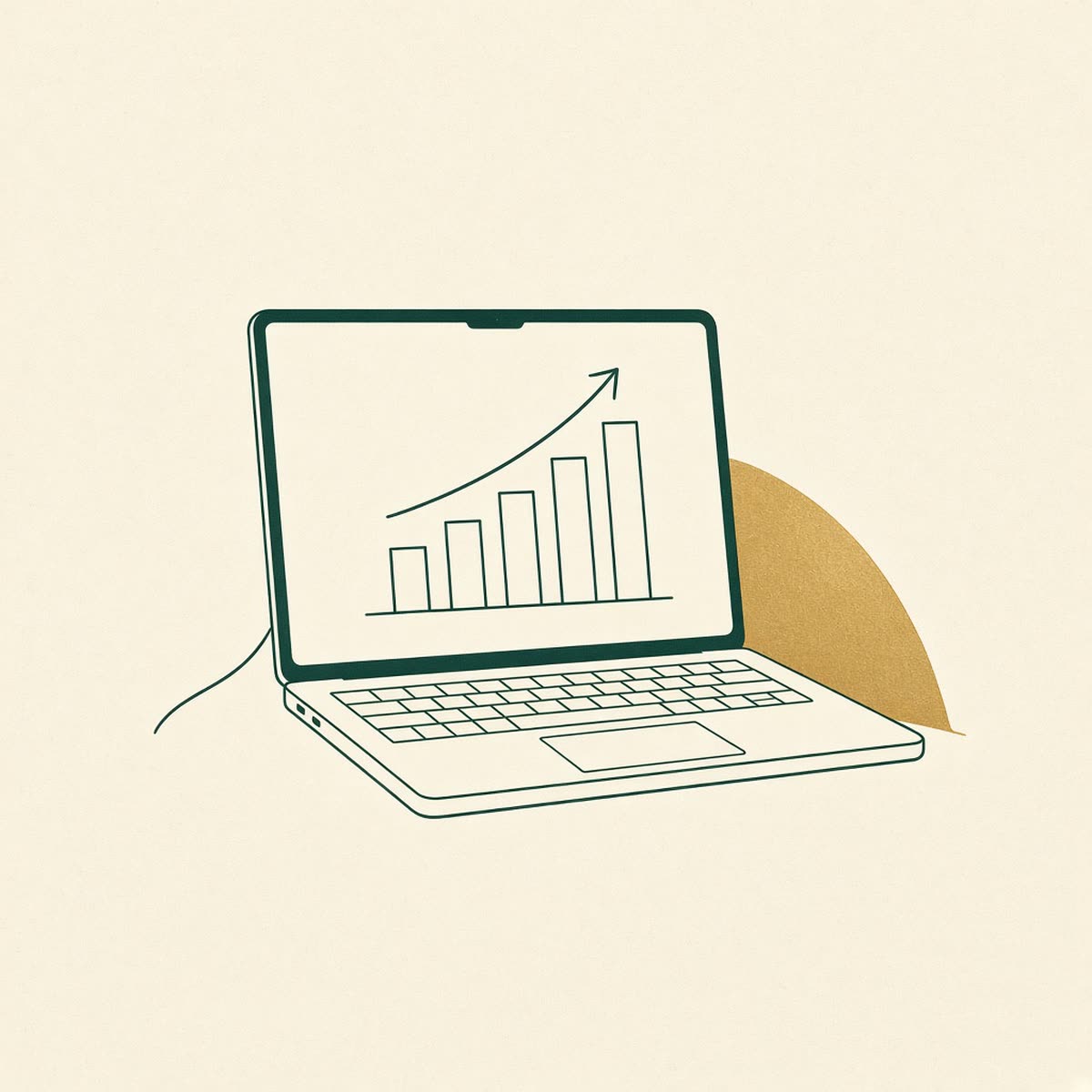 Line drawing of a laptop showing a simple chart.