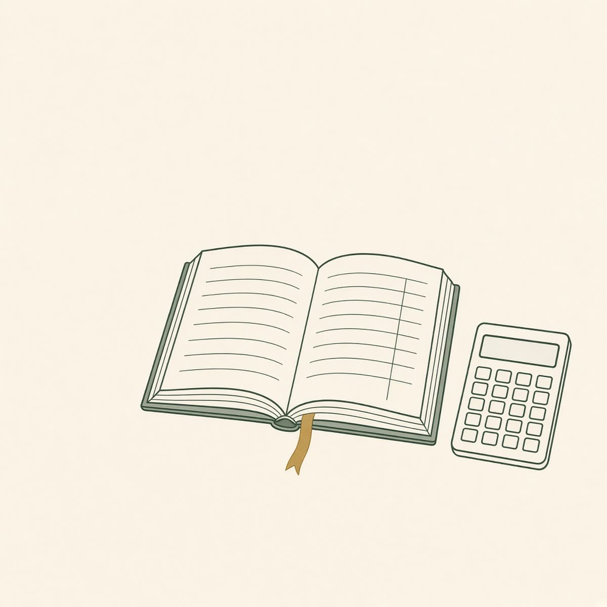 Line drawing of a ledger book with a calculator.