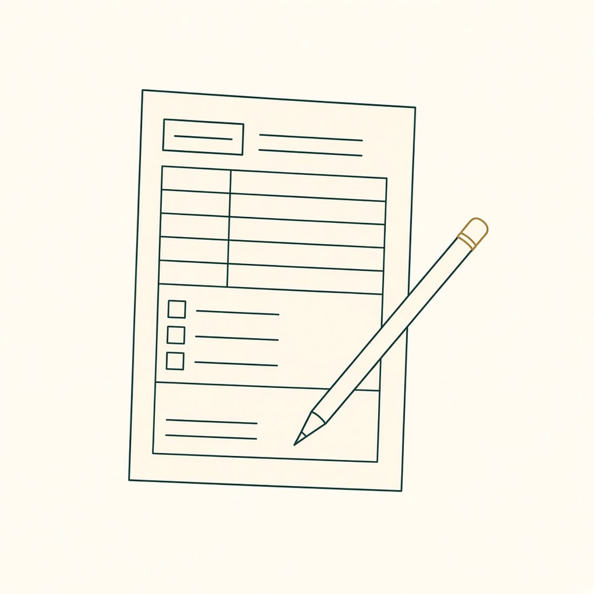 Line drawing of a tax form with a pencil.