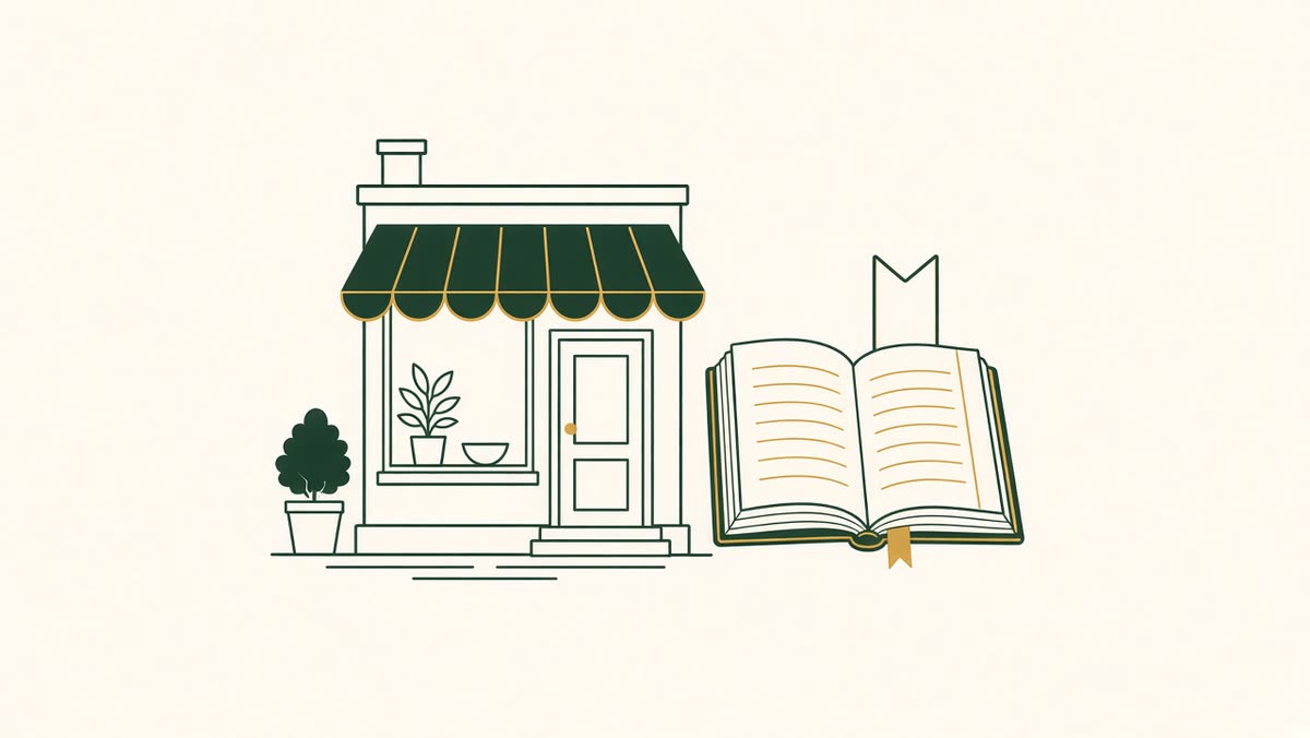 Line illustration of a CPA preparing a small business tax return.