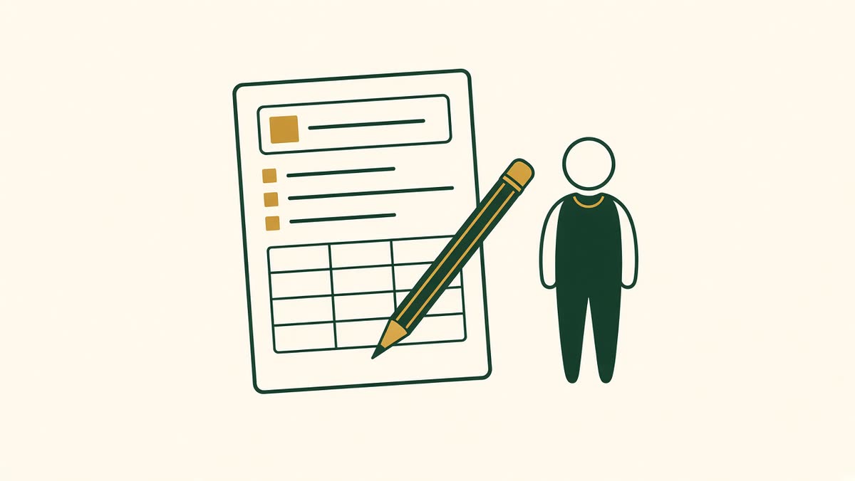 Line illustration of a CPA reviewing a personal tax return with a client.