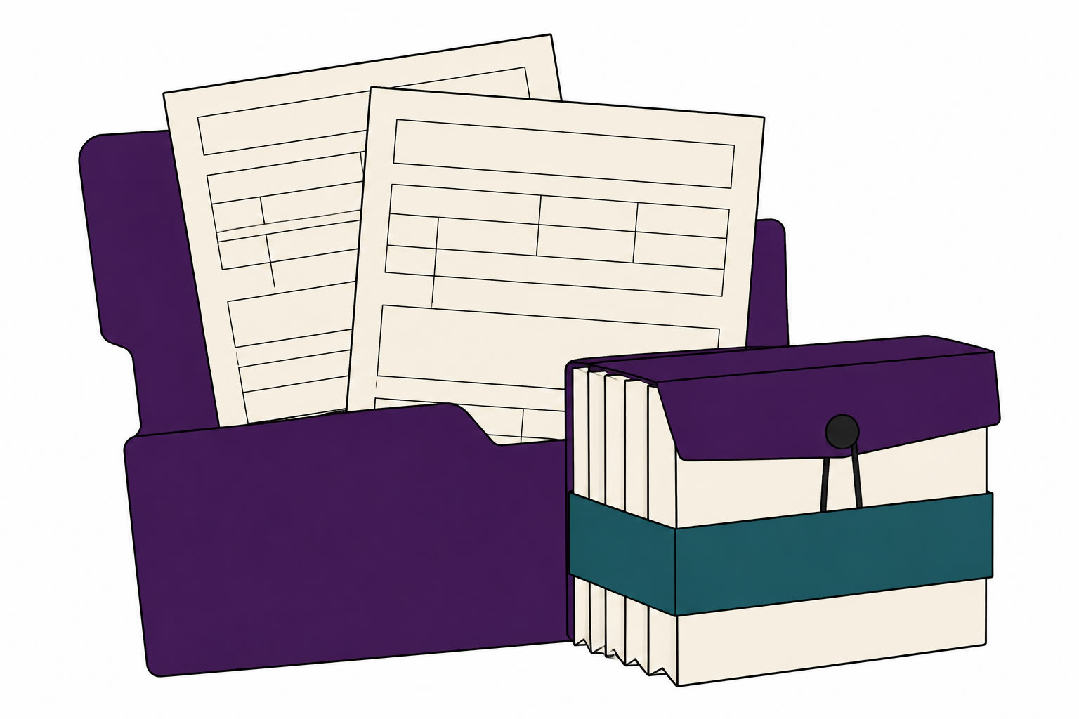 Editorial illustration of 1099 and W-2 forms in a folder.