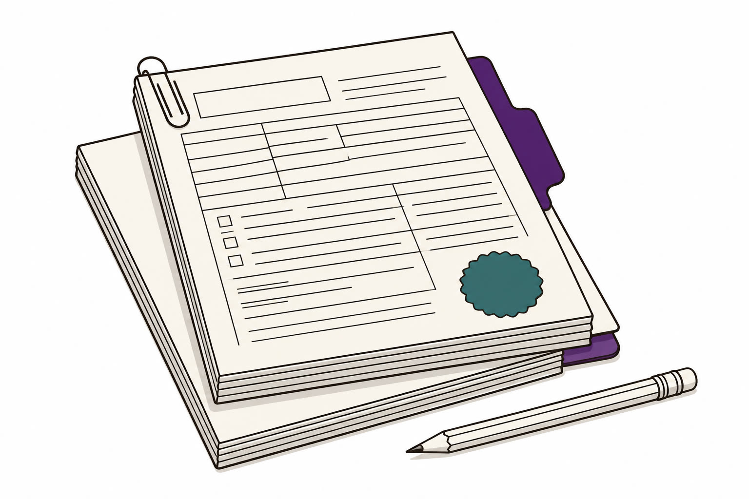 Editorial illustration of a federal and California return stacked on a desk.