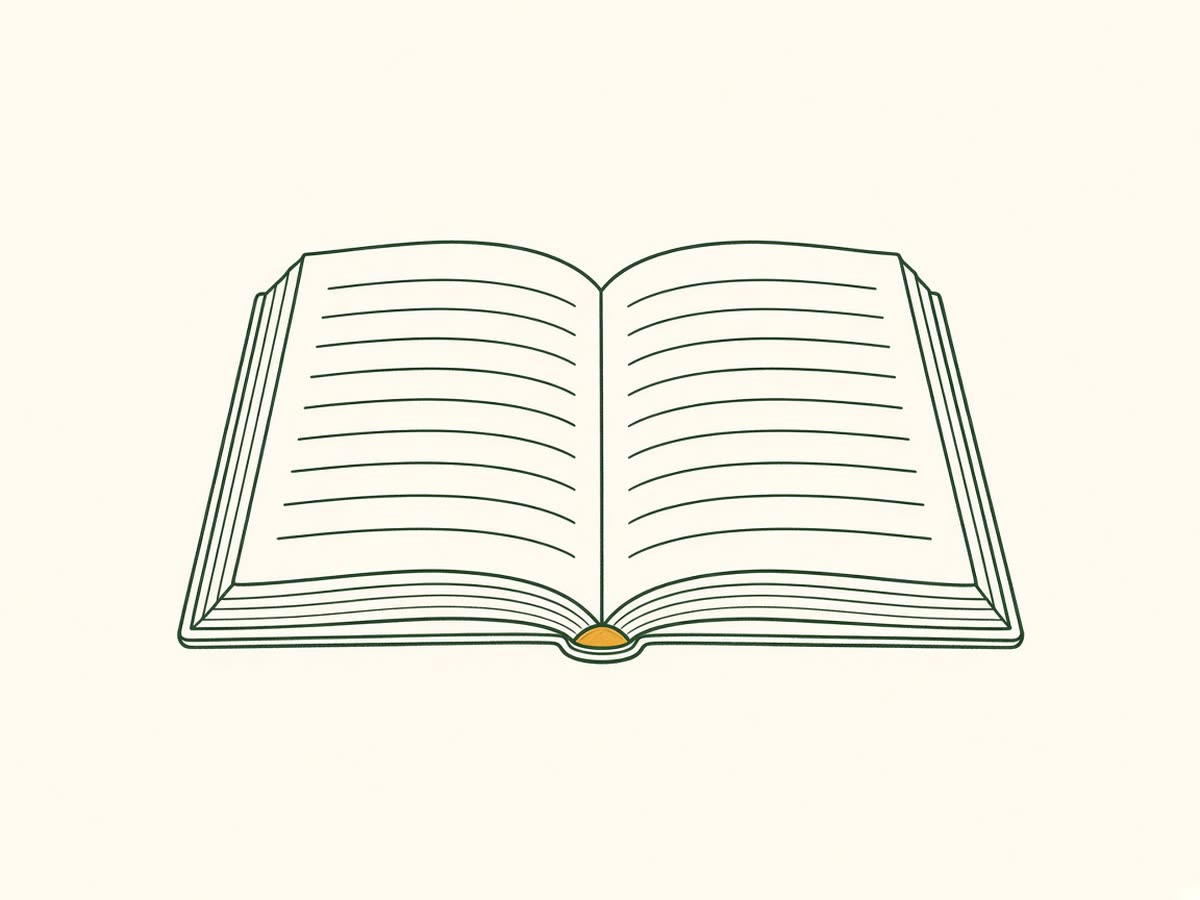 Line drawing of an open ledger with neat rows.