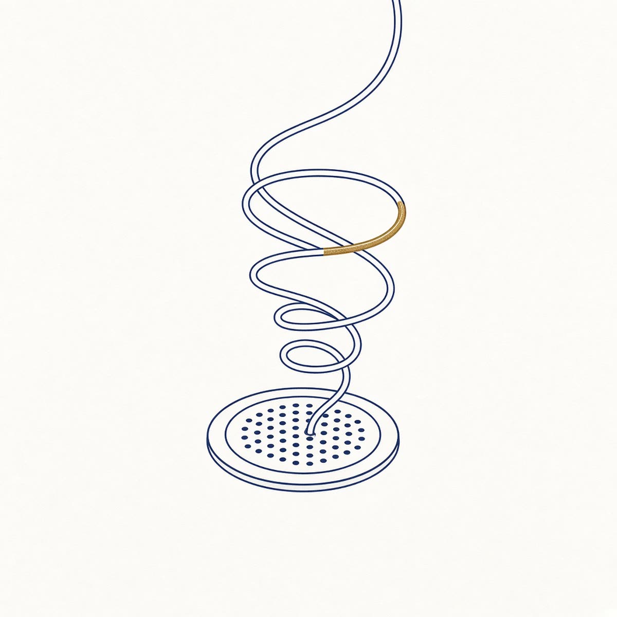 Line drawing of a coiled drain cable clearing a floor drain