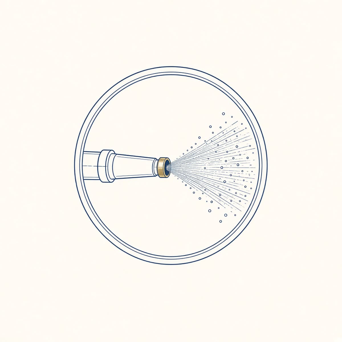 Line drawing of a high-pressure hose rinsing the inside of a sewer pipe