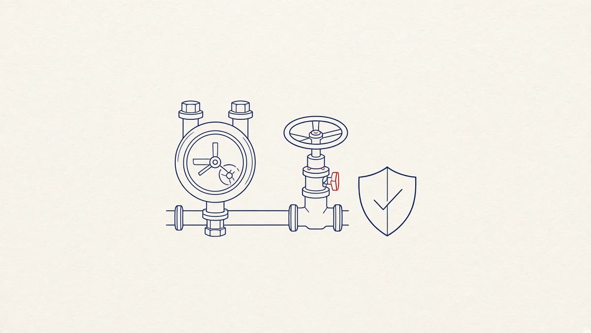 Line drawing of a gas meter with an earthquake shutoff valve.