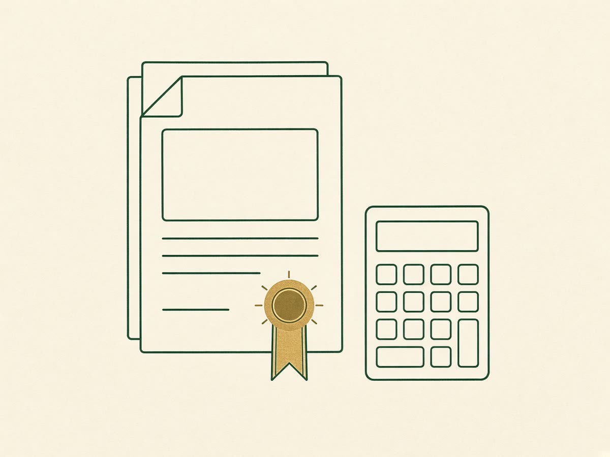 Line drawing of a trust document and a calculator