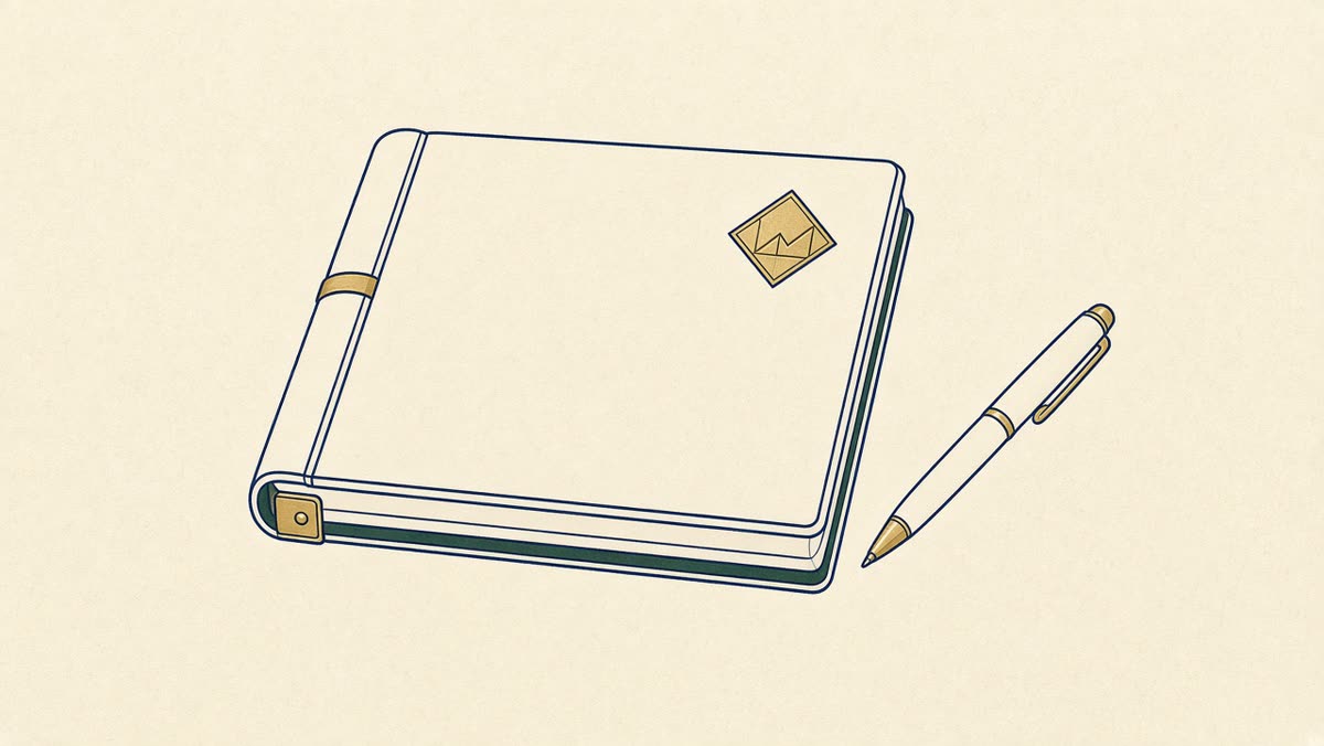 Line drawing of a tax return folder with a pen beside it.